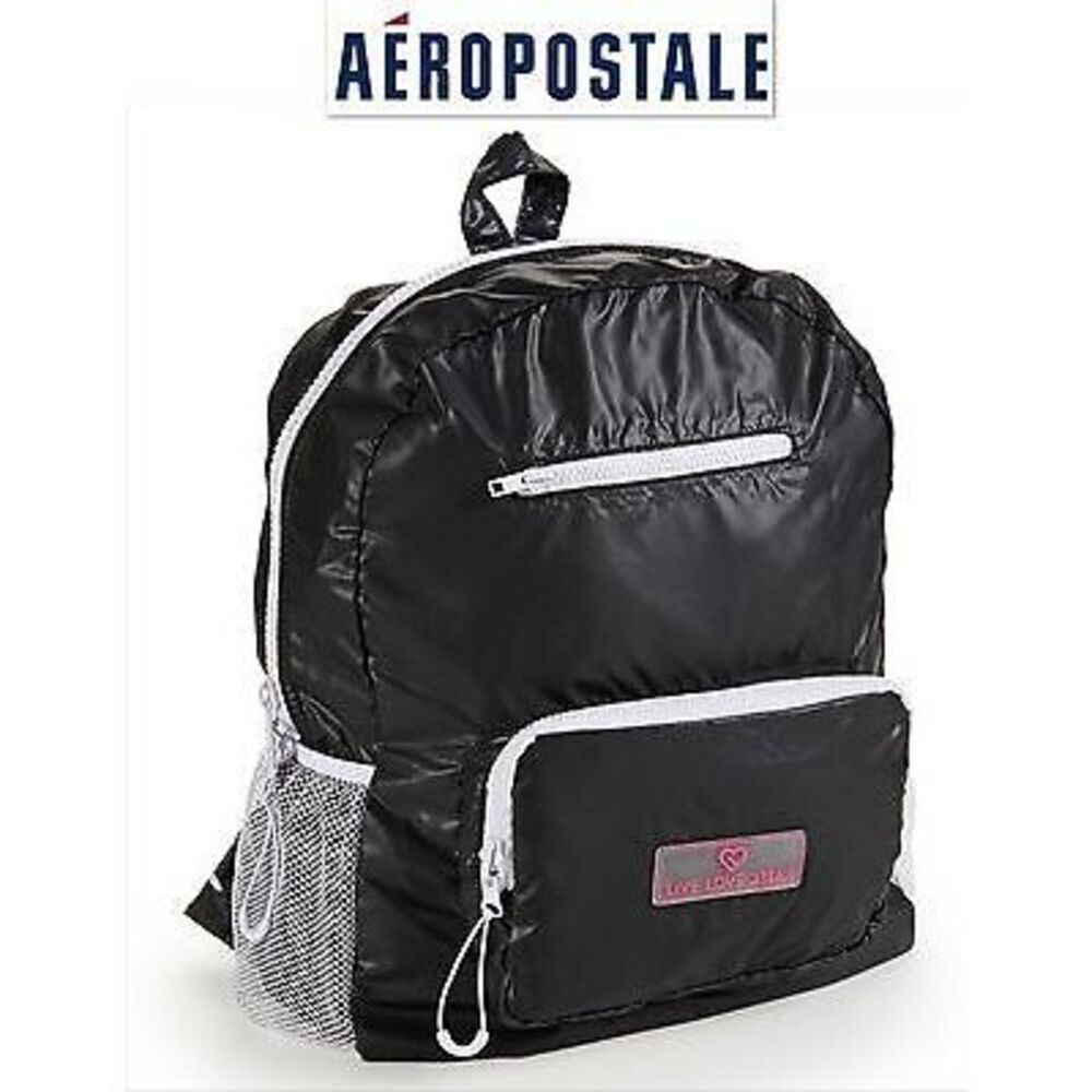 NWT VINTAGE Y2K Aeropostale black nylon Packable with many pockets backpack